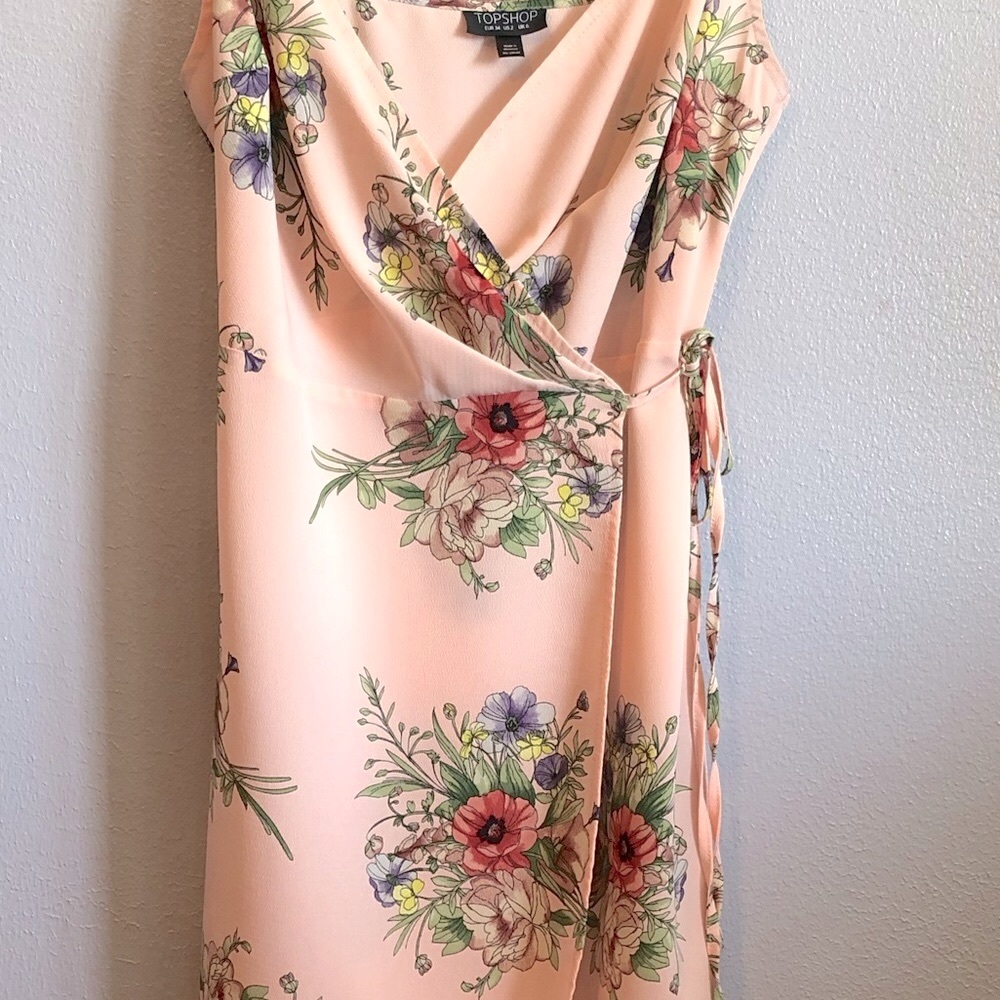 Topshop Pink Floral Wrap Dress